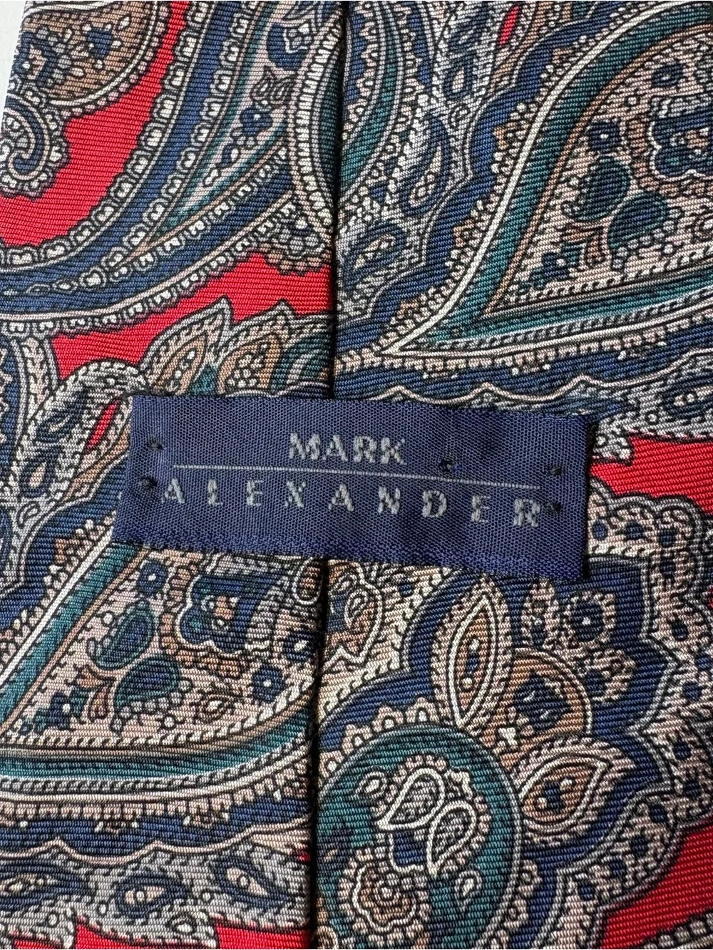 Mark Alexander 100% Silk Tie Extra Long XL Red Teal Blue Paisley Vintage